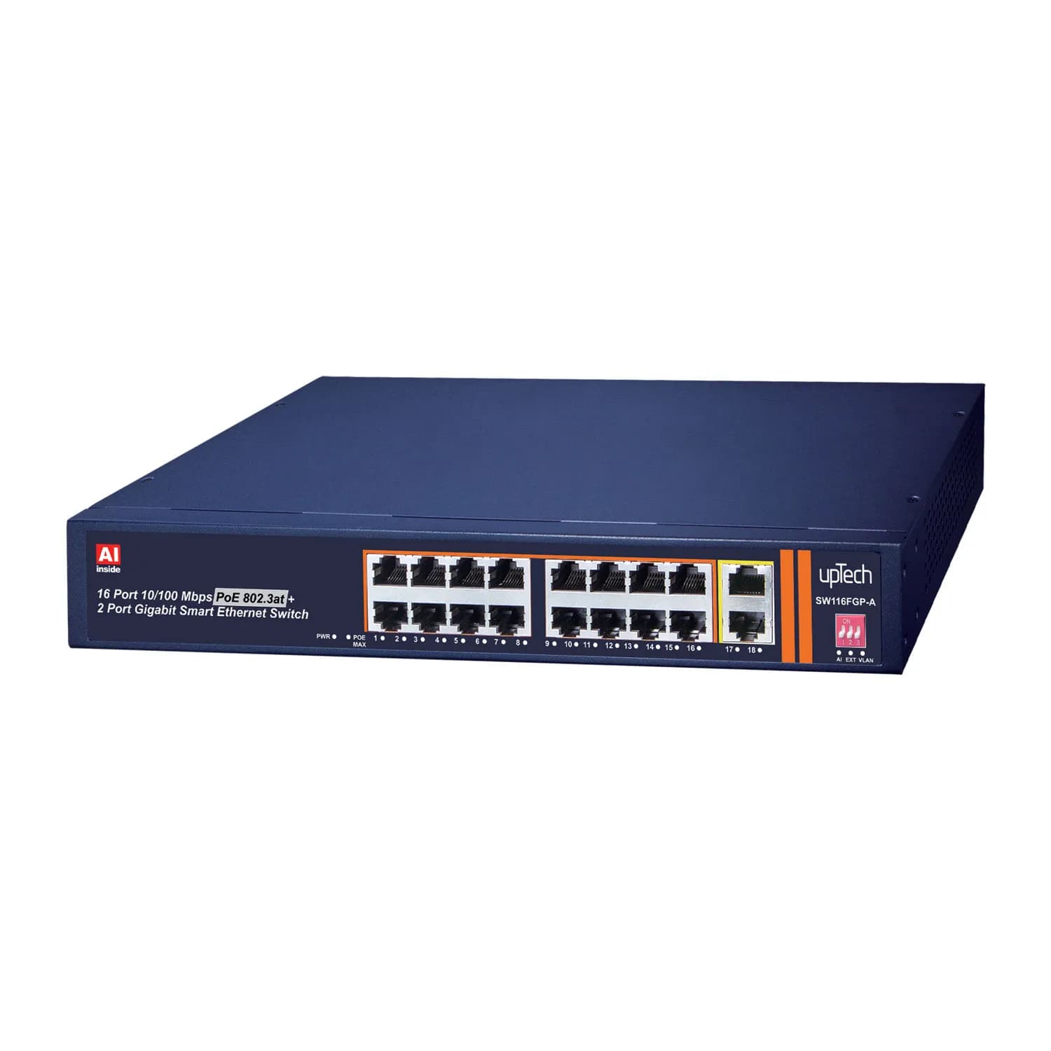 Uptech 16 kanal PoE switch